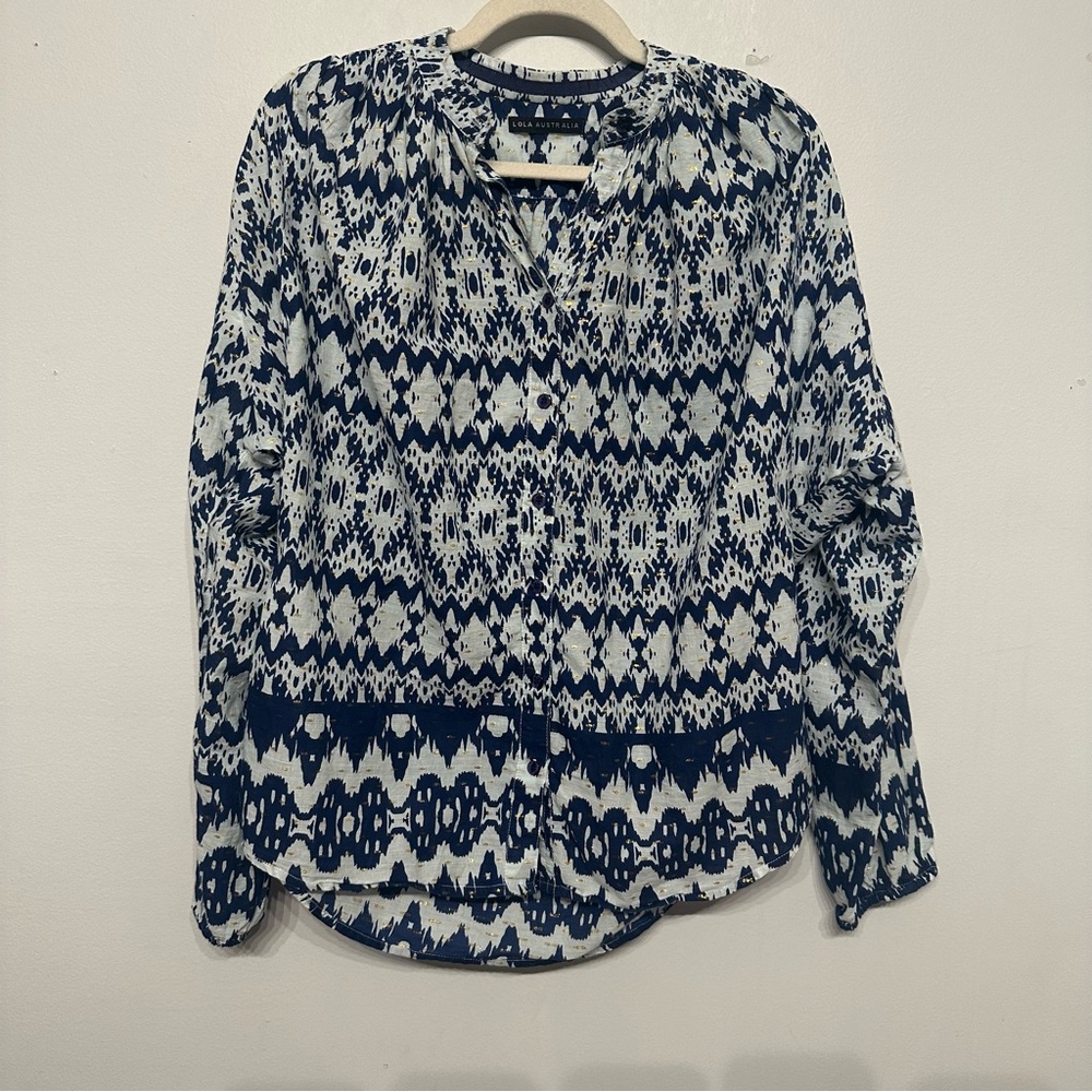 Lola Australia Button Down Metallic Thread Blouse Top